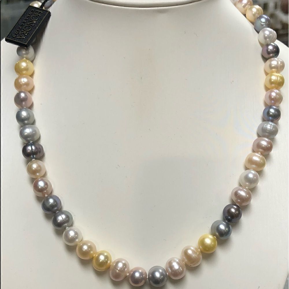 NWTS Honora multi color Cultured Pearl Strand Necklace 925 sterling silver 20"